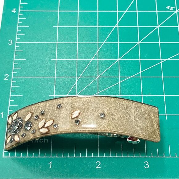 Large Tan Beige Acrylic Bling Flower Hair French Clip Barrette Curved Long Hair - Picture 11 of 11
